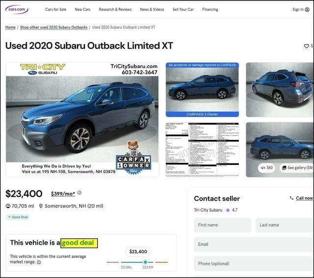 used 2020 Subaru Outback car, priced at $23,400