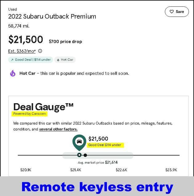 used 2022 Subaru Outback car, priced at $21,500
