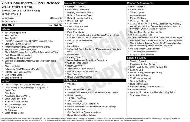 used 2023 Subaru Impreza car, priced at $20,000