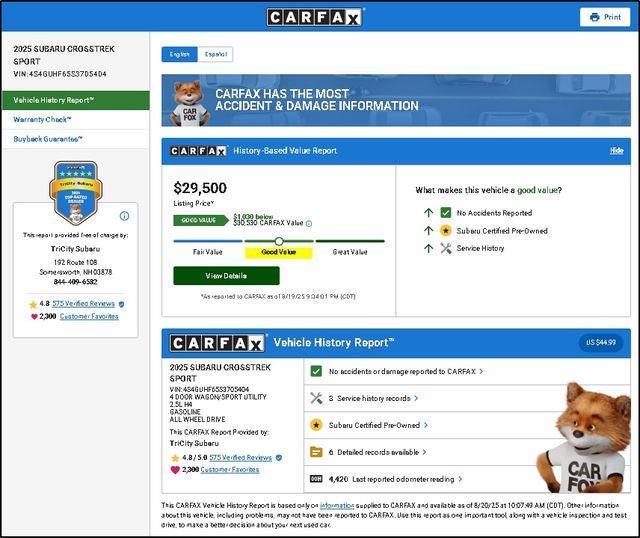 used 2025 Subaru Crosstrek car, priced at $28,500