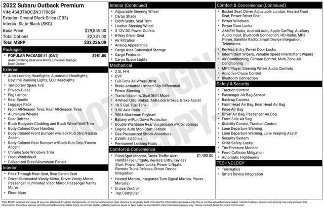 used 2022 Subaru Outback car, priced at $27,000
