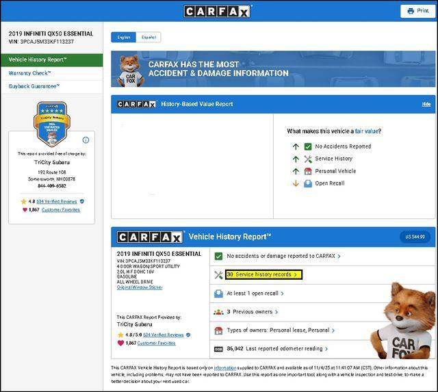 used 2019 INFINITI QX50 car, priced at $16,500