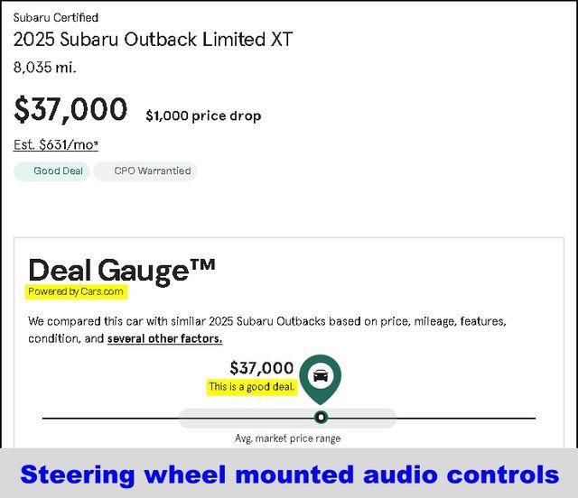 used 2025 Subaru Outback car, priced at $37,000
