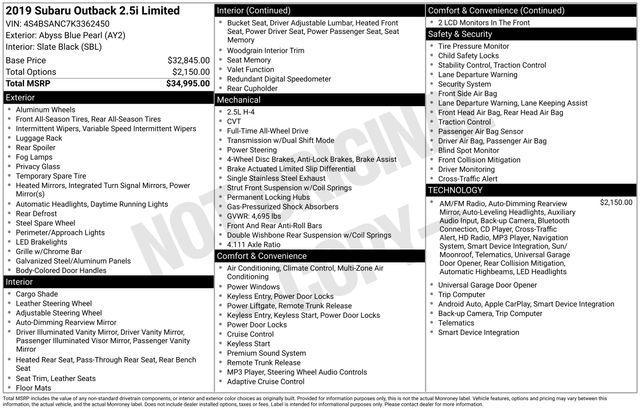 used 2019 Subaru Outback car, priced at $21,000