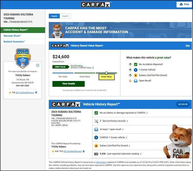 used 2024 Subaru Solterra car, priced at $23,800