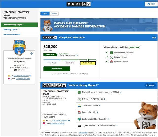 used 2024 Subaru Crosstrek car, priced at $25,200