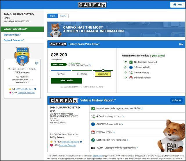 used 2024 Subaru Crosstrek car, priced at $25,200