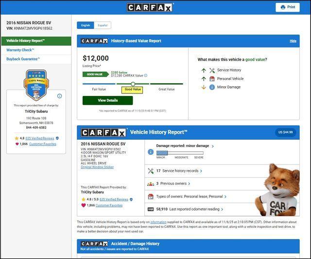 used 2016 Nissan Rogue car, priced at $12,000