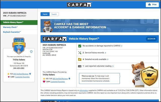 used 2025 Subaru Impreza car, priced at $23,325