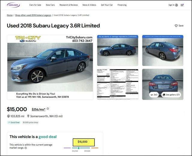 used 2018 Subaru Legacy car, priced at $15,000