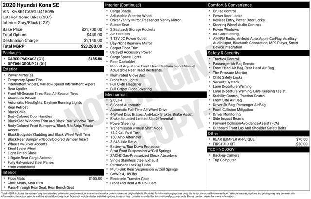 used 2020 Hyundai Kona car, priced at $14,000