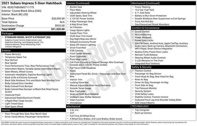 used 2021 Subaru Impreza car, priced at $14,500