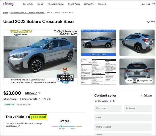 used 2023 Subaru Crosstrek car, priced at $23,800