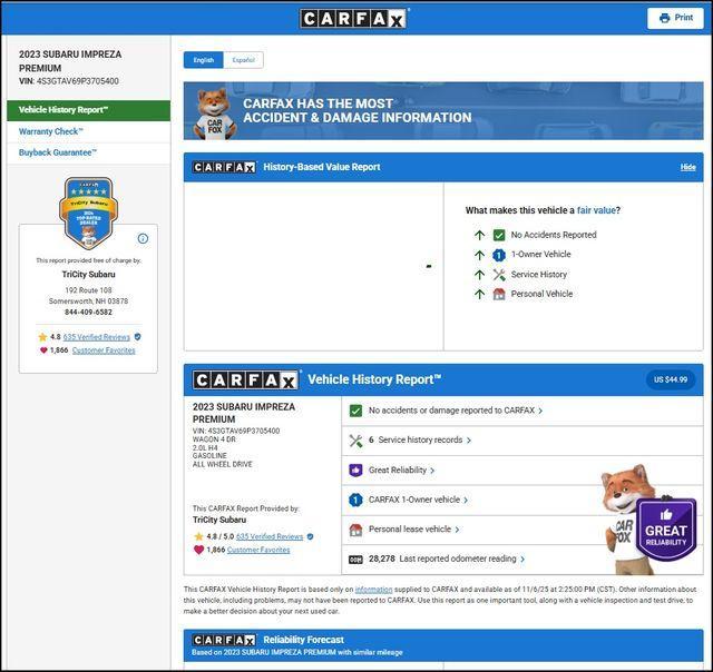 used 2023 Subaru Impreza car, priced at $21,800