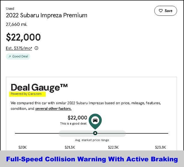 used 2022 Subaru Impreza car, priced at $22,000