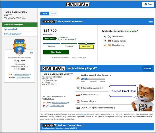 used 2022 Subaru Impreza car, priced at $21,000