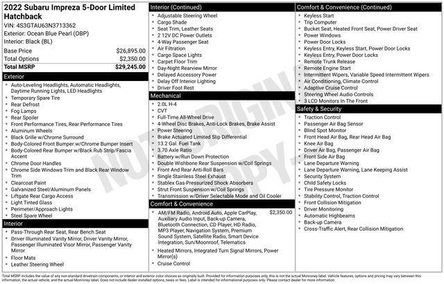 used 2022 Subaru Impreza car, priced at $21,000