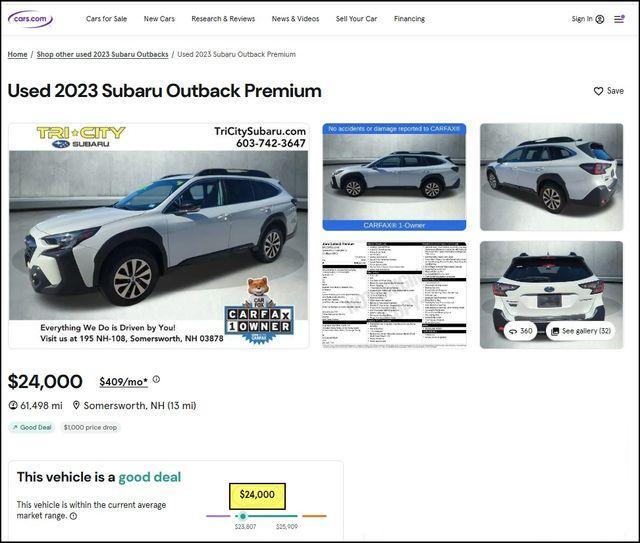 used 2023 Subaru Outback car, priced at $24,000