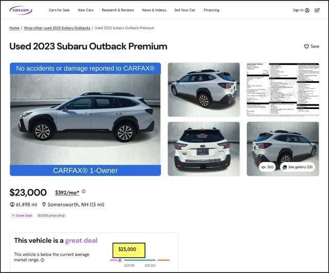 used 2023 Subaru Outback car, priced at $21,000