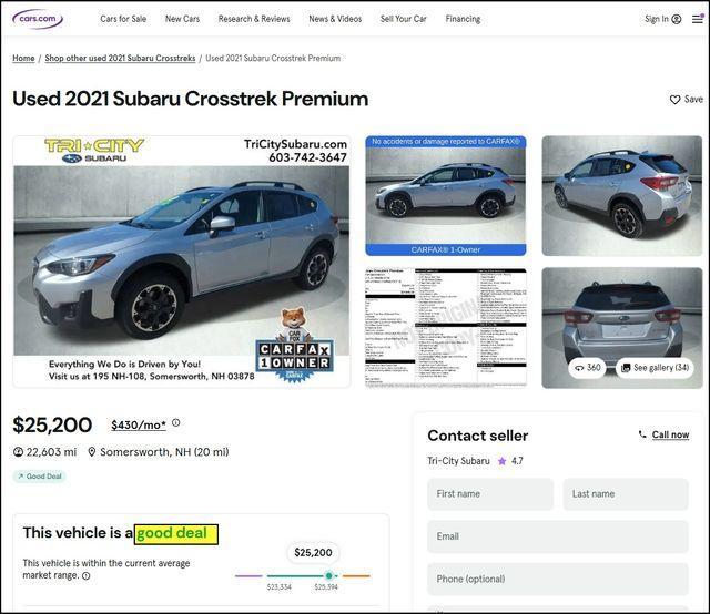 used 2021 Subaru Crosstrek car, priced at $25,200