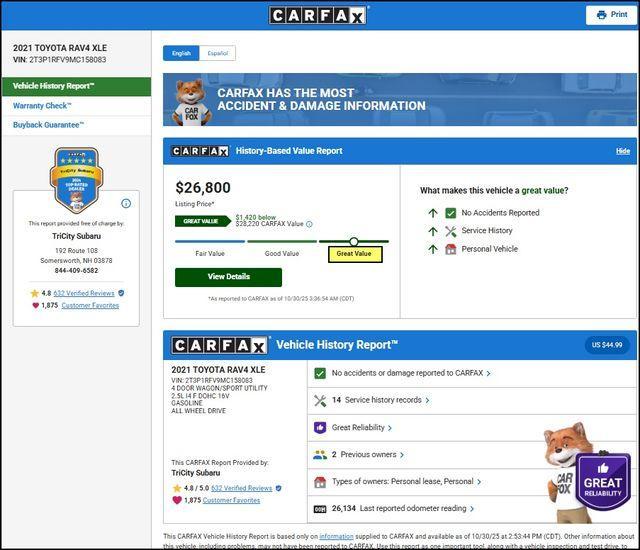 used 2021 Toyota RAV4 car, priced at $26,400