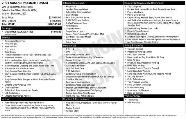 used 2021 Subaru Crosstrek car, priced at $22,000