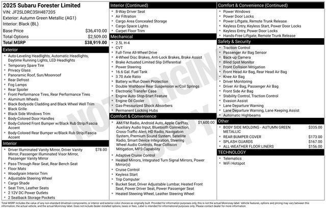 used 2025 Subaru Forester car, priced at $36,700