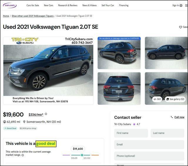 used 2021 Volkswagen Tiguan car, priced at $19,600