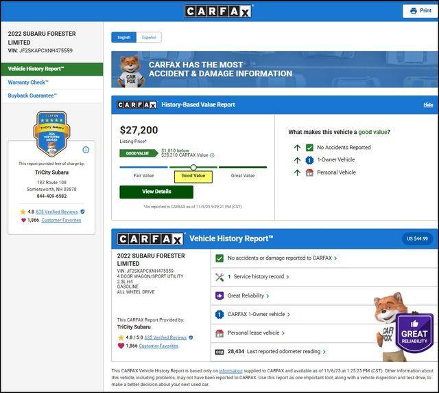 used 2022 Subaru Forester car, priced at $27,200