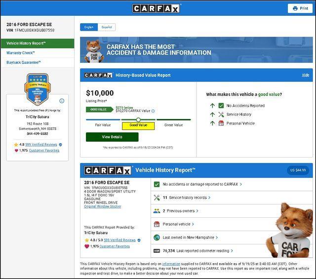 used 2016 Ford Escape car, priced at $10,000