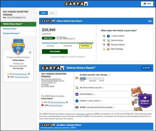 used 2021 Subaru Crosstrek car, priced at $20,000