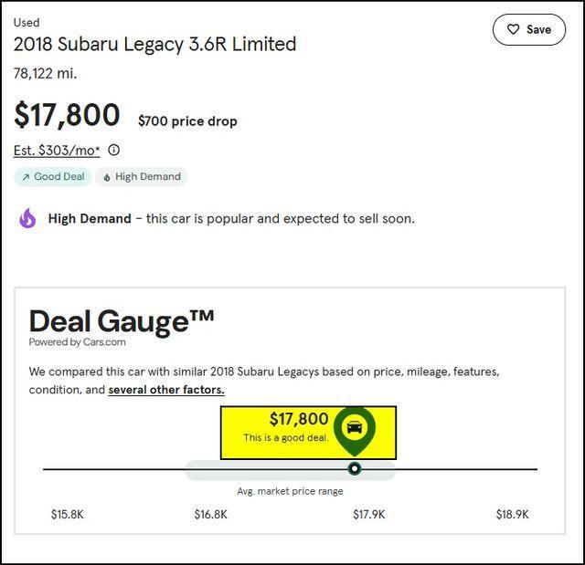 used 2018 Subaru Legacy car, priced at $17,800