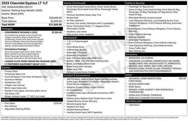 new 2025 Chevrolet Equinox car, priced at $31,294