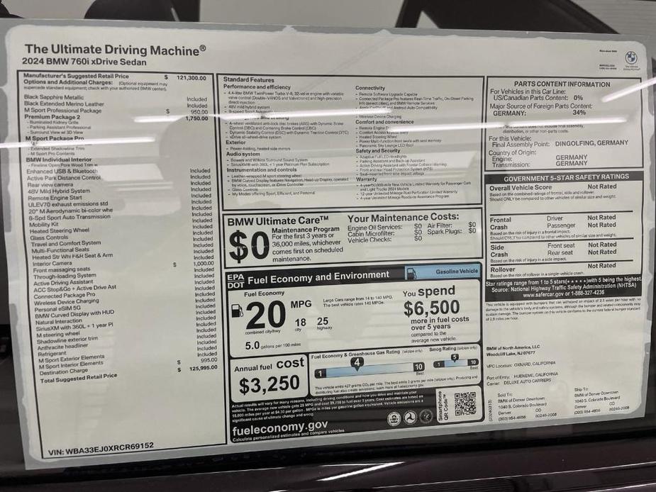 new 2024 BMW 760 car, priced at $125,995