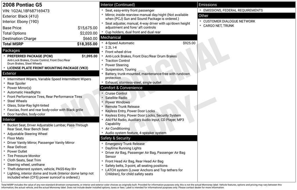 used 2008 Pontiac G5 car