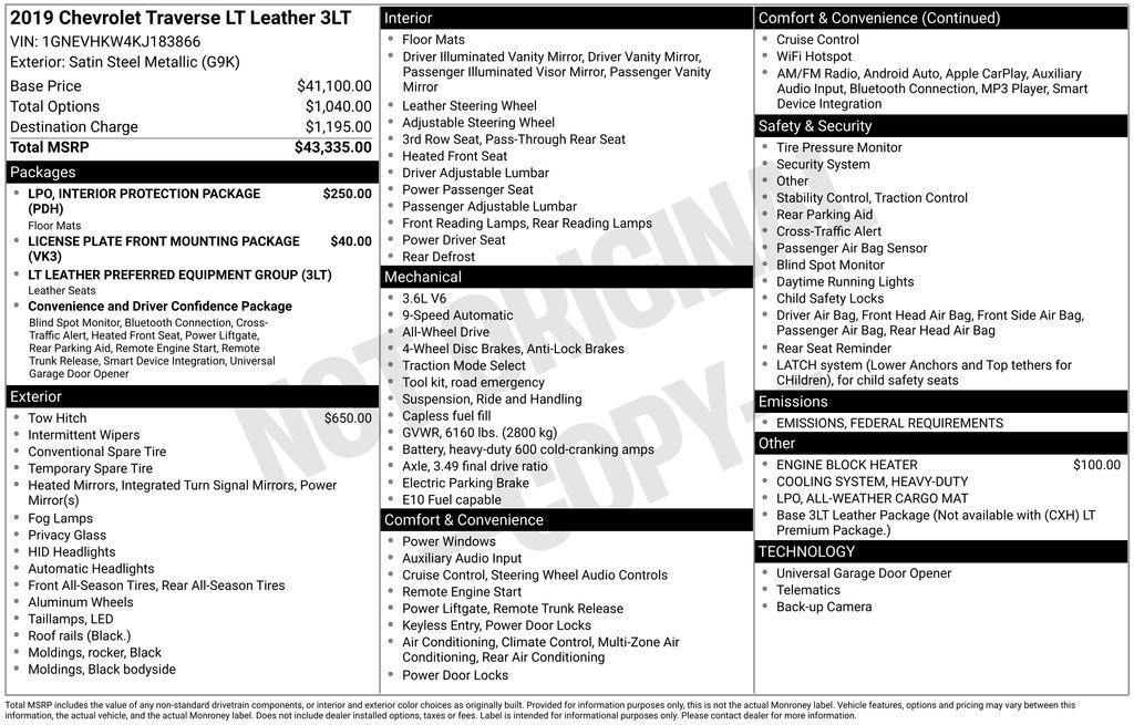 used 2019 Chevrolet Traverse car, priced at $16,798