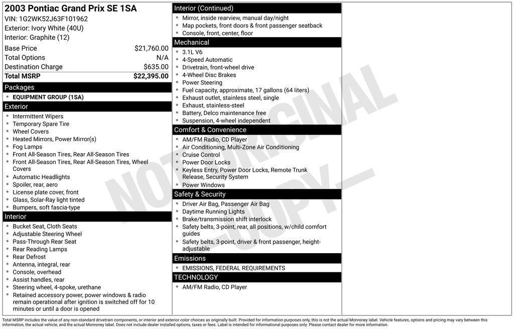 used 2003 Pontiac Grand Prix car
