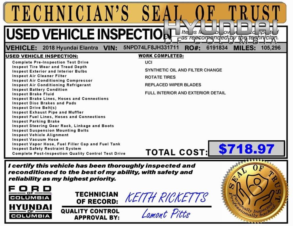 used 2018 Hyundai Elantra car, priced at $9,244