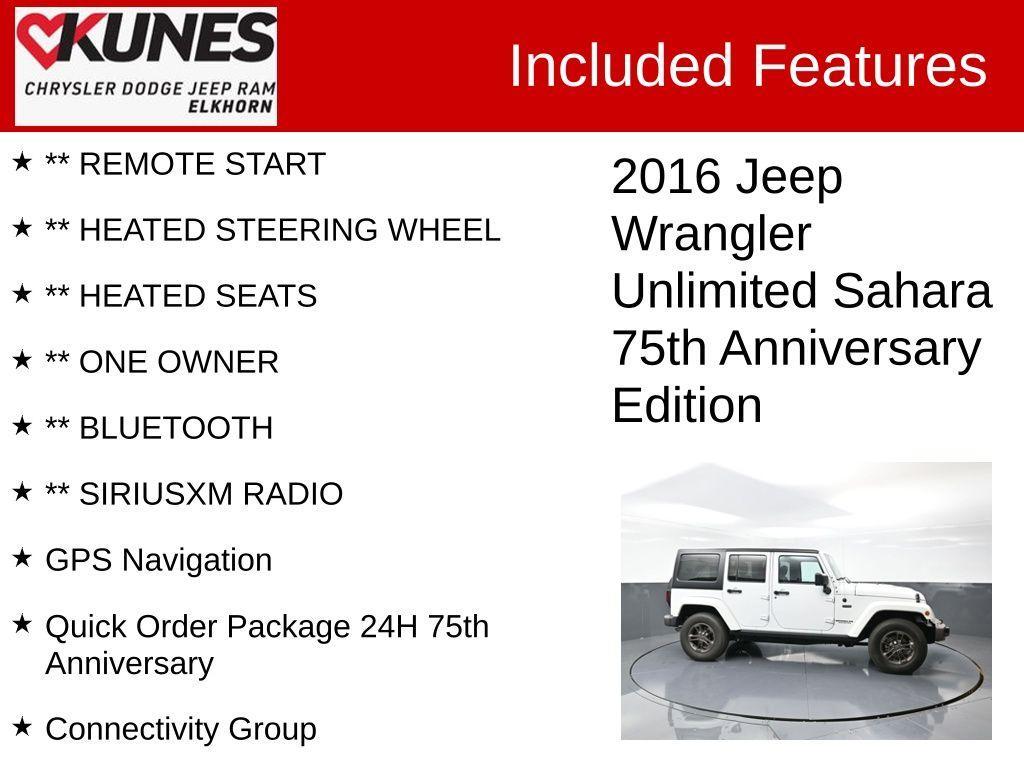 used 2016 Jeep Wrangler Unlimited car, priced at $26,985