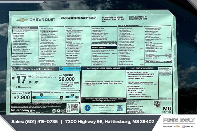 new 2026 Chevrolet Suburban car, priced at $90,098