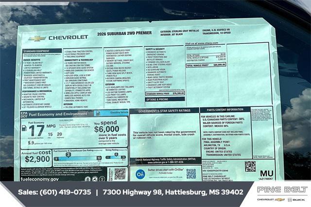 new 2026 Chevrolet Suburban car, priced at $77,312