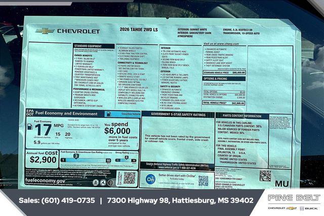 new 2026 Chevrolet Tahoe car, priced at $60,985