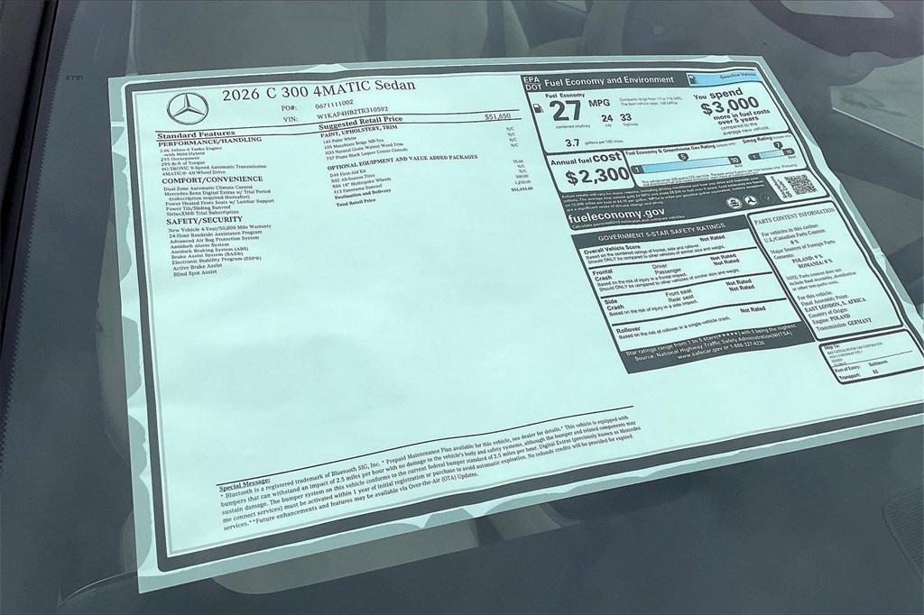 new 2026 Mercedes-Benz C-Class car, priced at $53,435