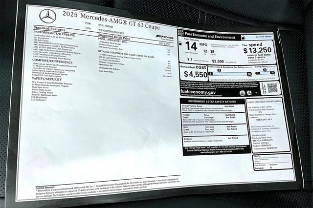 new 2025 Mercedes-Benz AMG GT 63 car, priced at $183,100