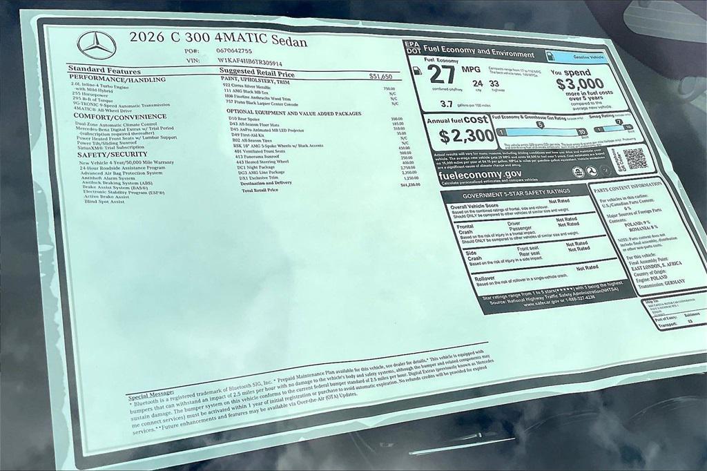 new 2026 Mercedes-Benz C-Class car, priced at $61,230