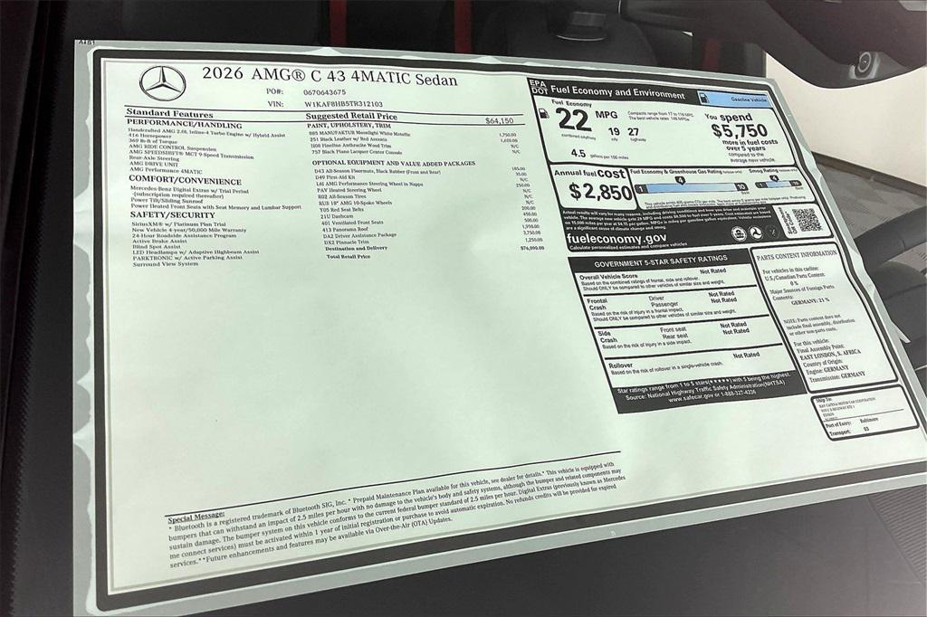 new 2026 Mercedes-Benz AMG C 43 car, priced at $76,090