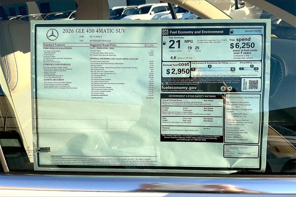 new 2026 Mercedes-Benz GLE 450 car, priced at $86,345