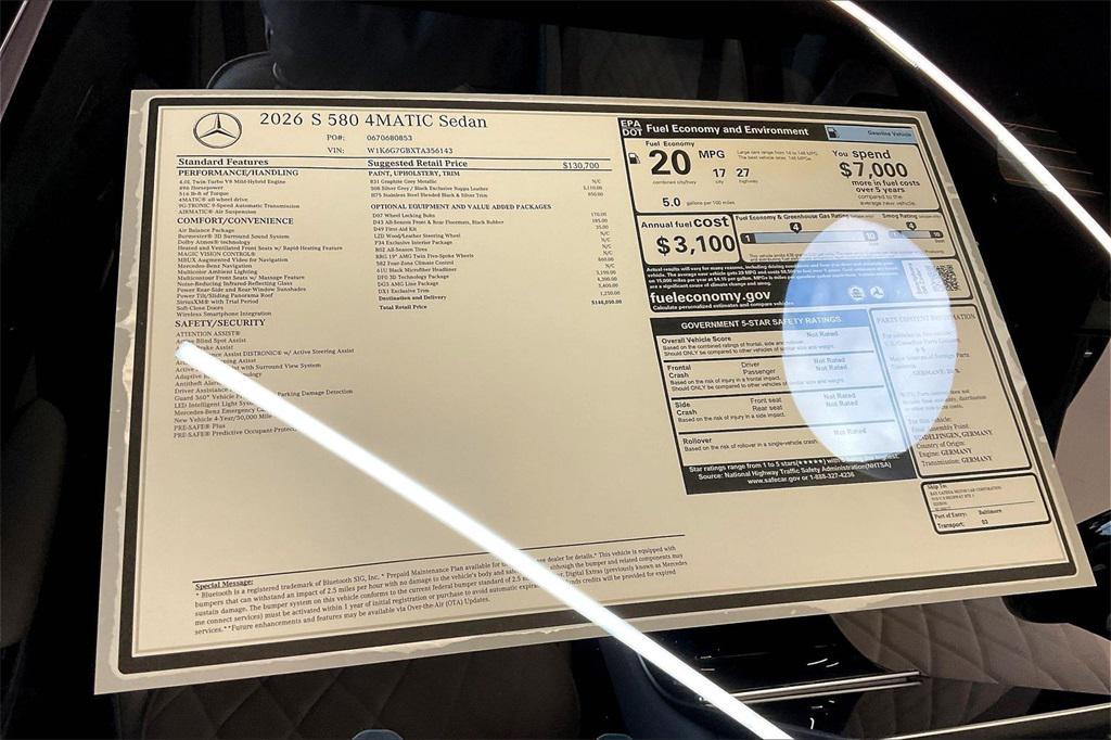 new 2026 Mercedes-Benz S-Class car, priced at $148,050