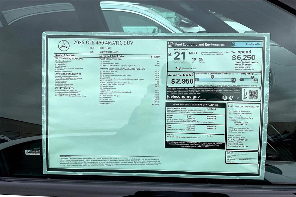 new 2026 Mercedes-Benz GLE 450 car, priced at $83,040
