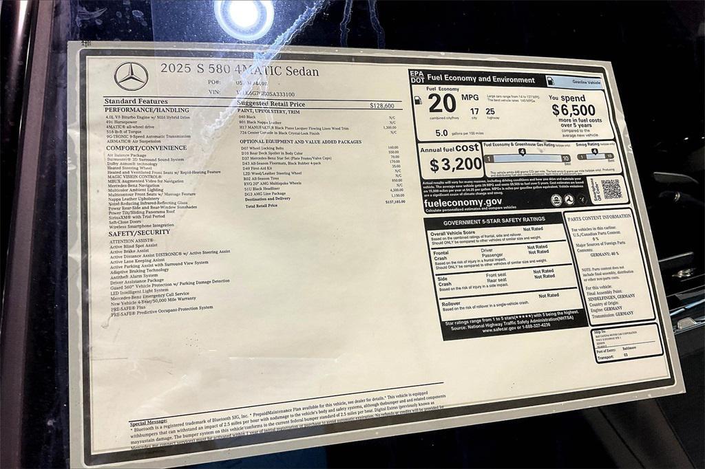 new 2025 Mercedes-Benz S-Class car, priced at $137,185